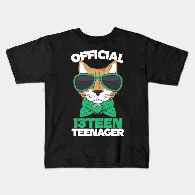 Official Thirteen 13 Teenager Cool Cat Kids T-Shirt by Teewyld